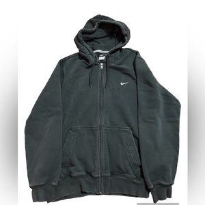Vtg Nike Hoodie Mens Medium Faded Black Full Zip Sweatshirt Embroidered Logo Y2k